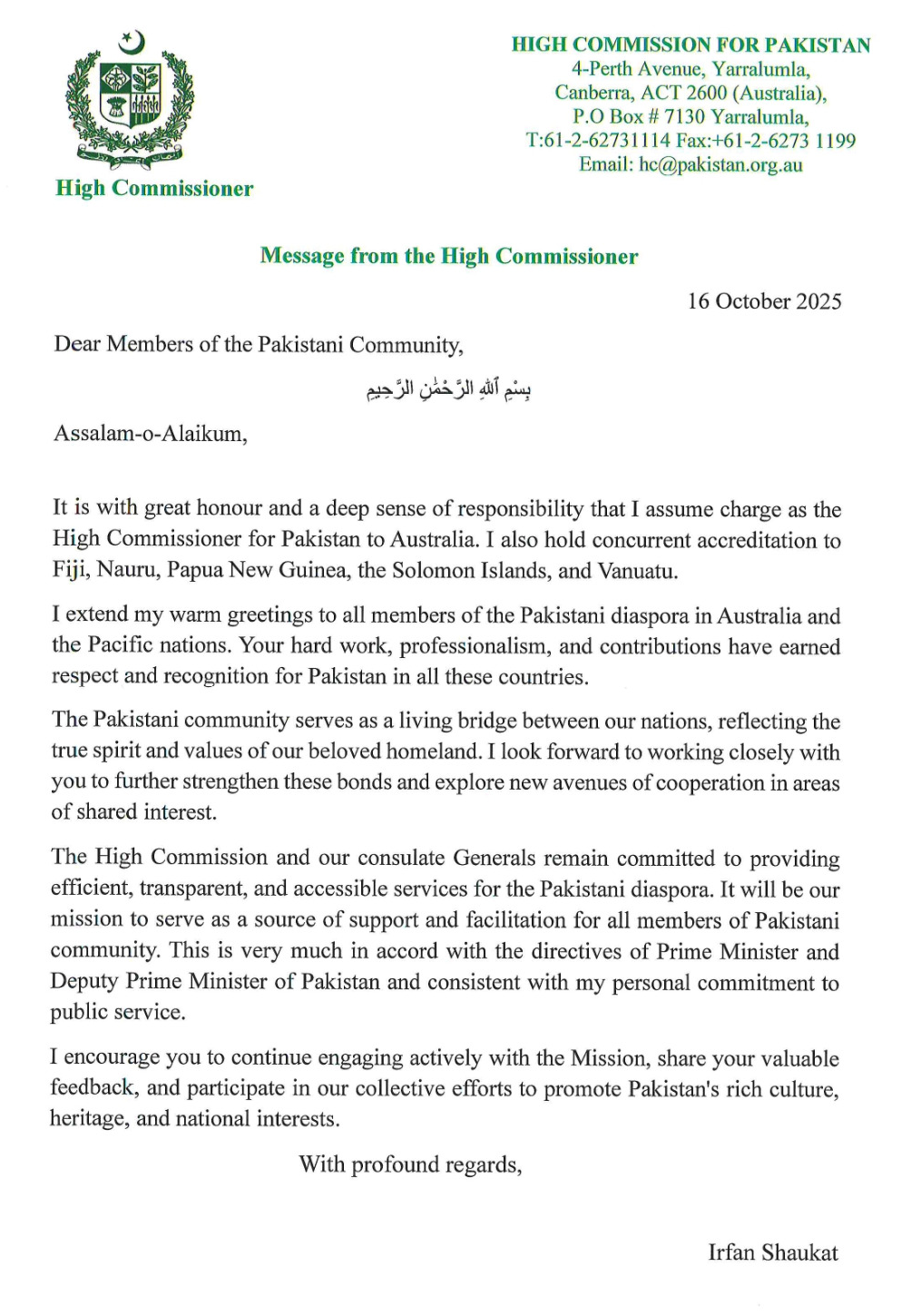 A letter from a high commission

AI-generated content may be incorrect.