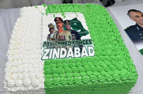 A green and white cake with a picture of soldiers

AI-generated content may be incorrect.